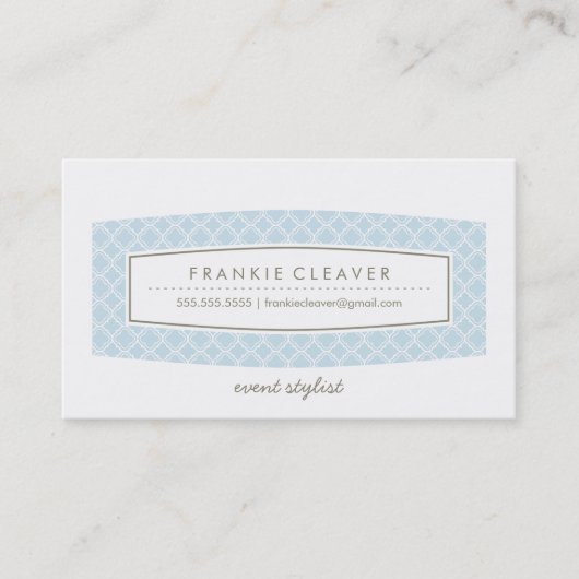 VISITEKAARTJE quatrefoil patroonpaneel pastelblauw (Voorkant)