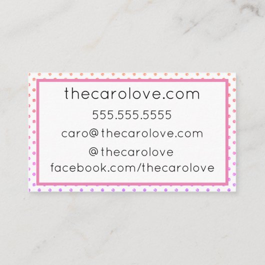 visitekaartje "Rainbow Glitter Dot" (Achterkant)