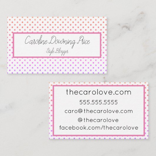 visitekaartje "Rainbow Glitter Dot" (Voorkant / Achterkant)