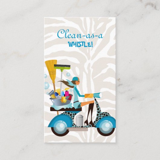 Visitekaartje reinigen Zebra scooter (Voorkant)