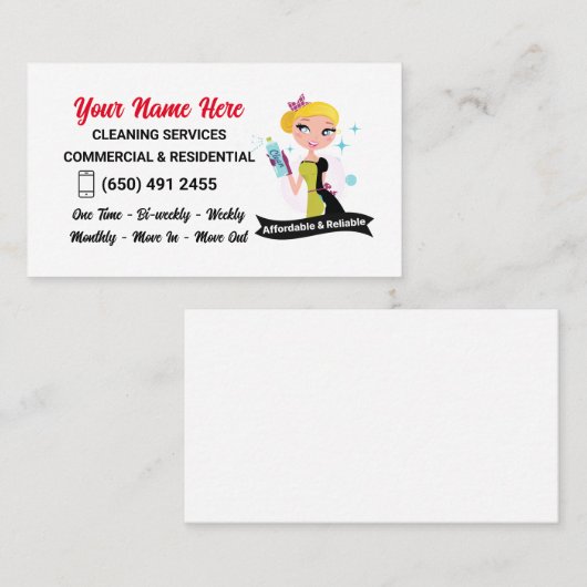 Visitekaartje reiniging — Bewaring (Voorkant / Achterkant)