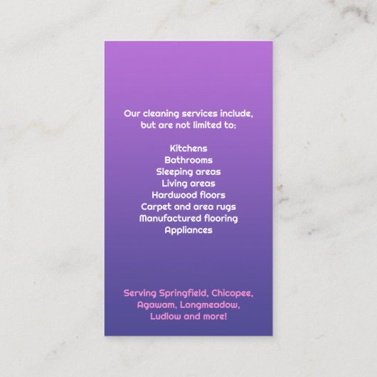 Visitekaartje reinigingsservice (Achterkant)