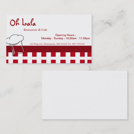 Visitekaartje Restaurant Cafe (Voorkant / Achterkant)