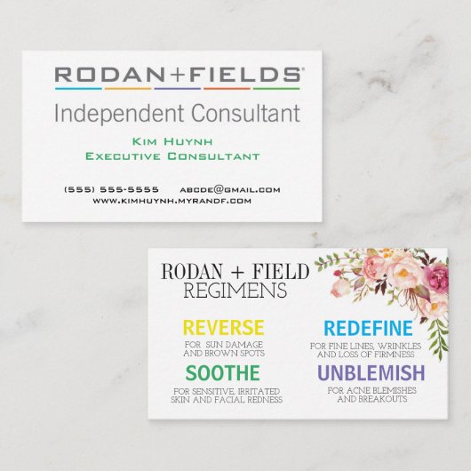 Visitekaartje Rodan en Fields (Voorkant / Achterkant)