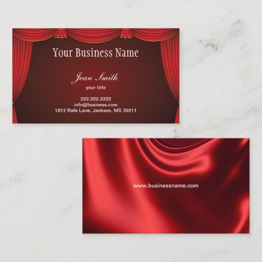 Visitekaartje Rode Stage Curtain (Voorkant / Achterkant)