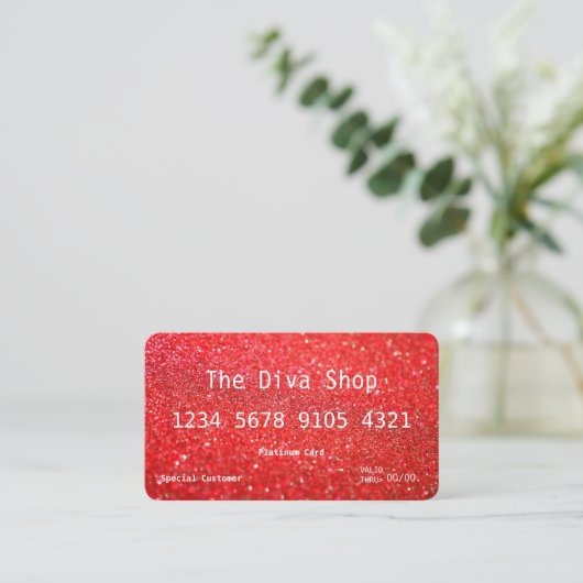 Visitekaartje | Rood creditcard Glitter (Staand voorkant)