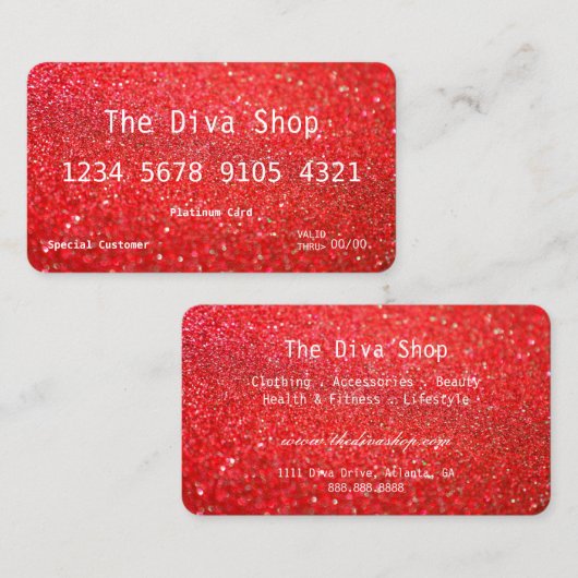 Visitekaartje | Rood creditcard Glitter (Voorkant / Achterkant)