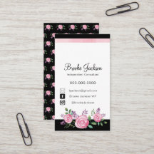 Visitekaartje | Roze bloemen met zwarte achtergron