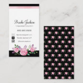 Visitekaartje | Roze bloemen met zwarte achtergron (Voorkant / Achterkant)