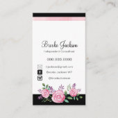 Visitekaartje | Roze bloemen met zwarte achtergron (Voorkant)