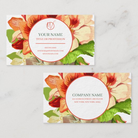 Visitekaartje roze en groene bloemen (Voorkant / Achterkant)