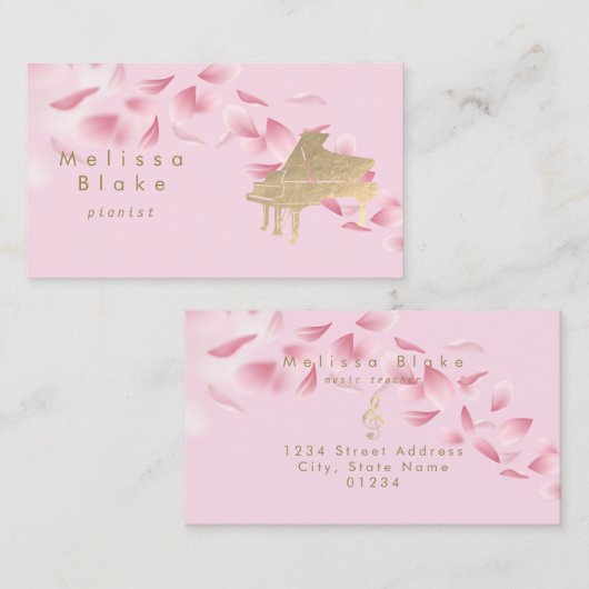 visitekaartje roze pianist (Voorkant / Achterkant)