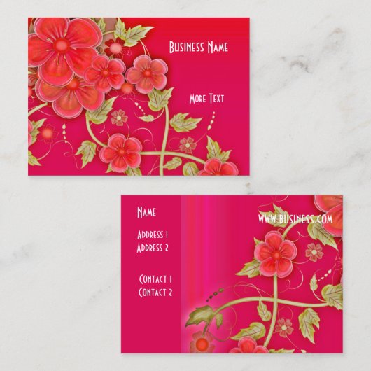 Visitekaartje Roze Rode Bloemen (Voorkant / Achterkant)