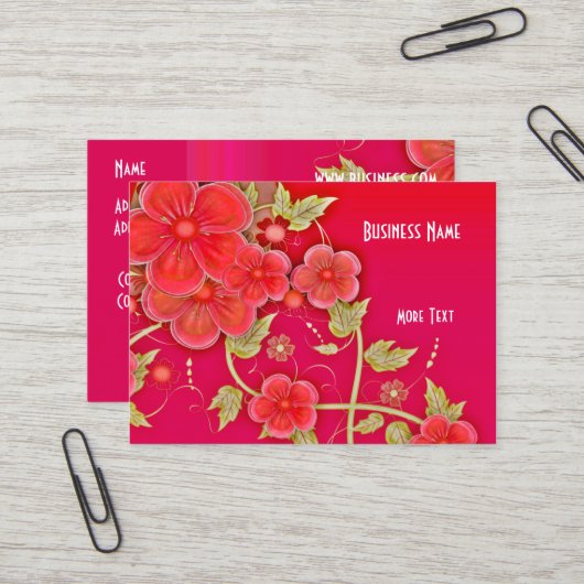 Visitekaartje Roze Rood Bloemmotief (Voorkant / Achterkant in situ)