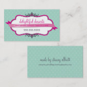 VISITEKAARTJE schattig stijlvol roze bord mint gro (Voorkant / Achterkant)