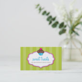 VISITEKAARTJE schattig vet cupcake lime groen roze (Staand voorkant)