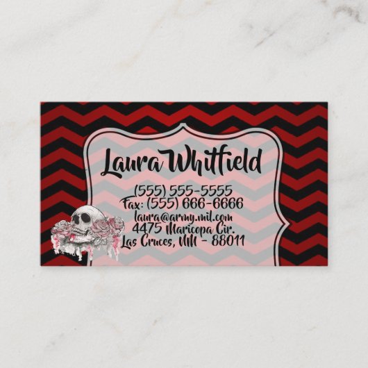 visitekaartje schedel Roos Gothic Chevron rood zwa (Voorkant)
