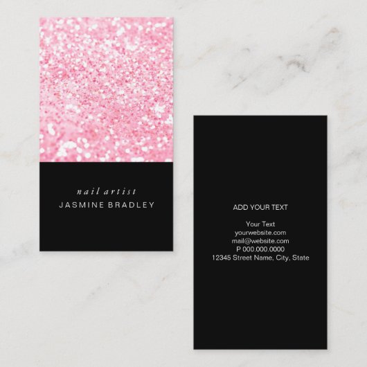 visitekaartje - Simplistic Glitter Pink (Voorkant / Achterkant)