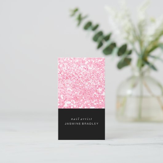 visitekaartje - Simplistic Glitter Pink (Staand voorkant)