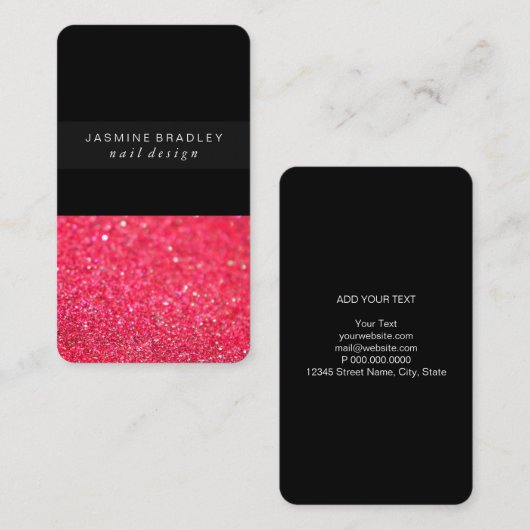 visitekaartje - Simplistic Glitter Spure Hot Pink (Voorkant / Achterkant)