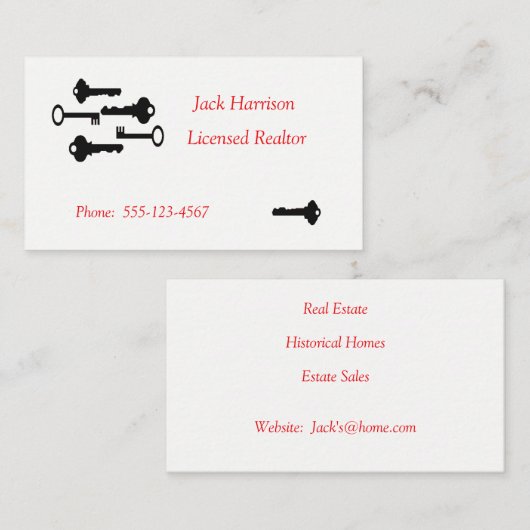 Visitekaartje  sleutels (Voorkant / Achterkant)