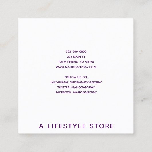 Visitekaartje Square Script in Eggplant (Achterkant)