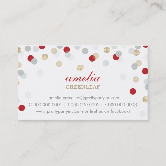 VISITEKAARTJE :: stijlvol confetti rood zilvergoud (Voorkant)