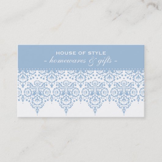 VISITEKAARTJE stijlvol Damask Pastel bleek blauw (Voorkant)