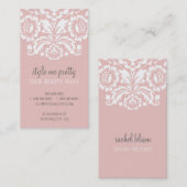 VISITEKAARTJE stijlvol elegant damask roze grijs (Voorkant / Achterkant)