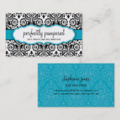 VISITEKAARTJE Stijlvolle Damask Black Aqua Blue (Voorkant / Achterkant)