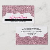 VISITEKAARTJE stijlvolle glitter sparkle bord roze (Voorkant / Achterkant)