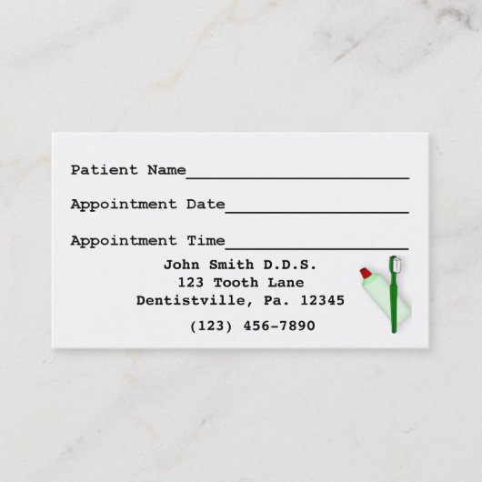 Visitekaartje tandheelkundige benoeming afsprakenkaartje (Voorkant)