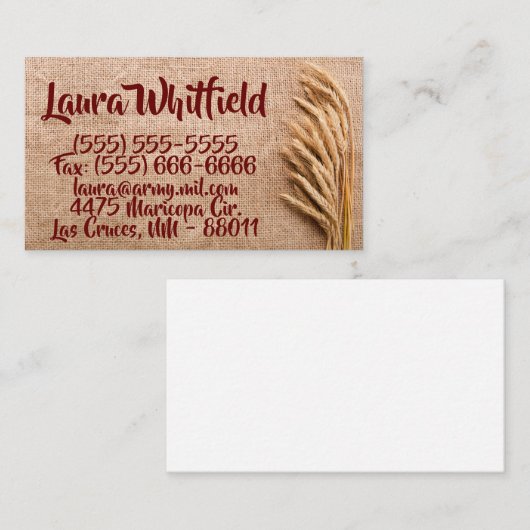 Visitekaartje Tarwe op Burlap Sack Country Rustic (Voorkant / Achterkant)