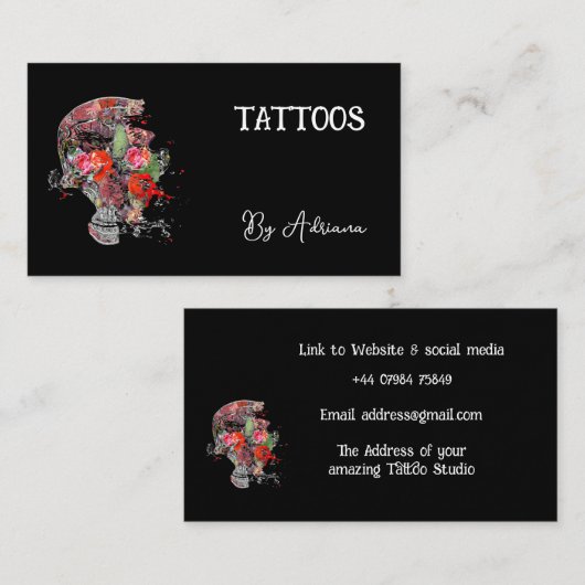 Visitekaartje Tattoo schedel (Voorkant / Achterkant)