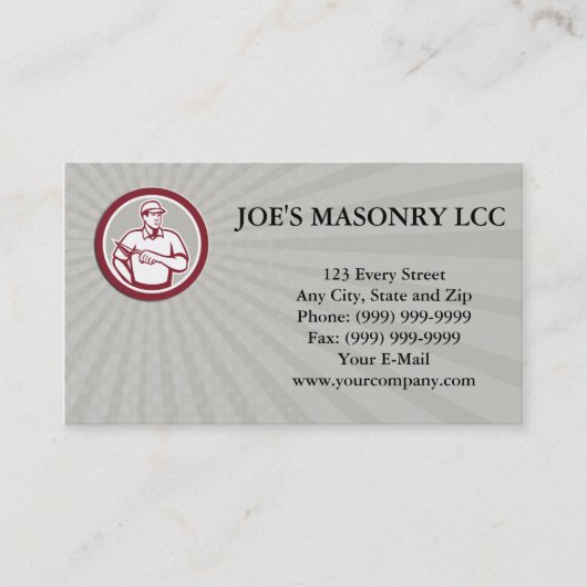 Visitekaartje Tiler Plasterer Mason Masonry Worker (Voorkant)