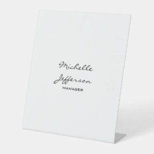 Visitekaartje Trendy Black & White Script Manager Reclamebord Met Voetstuk