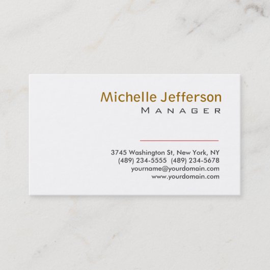 Visitekaartje Trendy Plain White Manager (Voorkant)