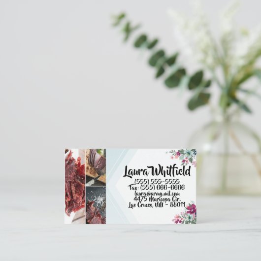 Visitekaartje Tropische bloemen op Blue Ombre (Staand voorkant)