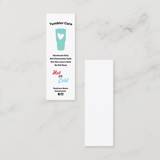 Visitekaartje Tumbler Care Instructions (Voorkant / Achterkant)