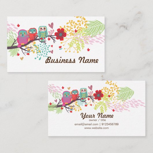visitekaartje - uil, drie uil, florale ruggengraat (Voorkant / Achterkant)