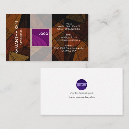 Visitekaartje van Admin van het Lusje van het Glas (Voorkant / Achterkant)