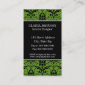 Visitekaartje van Black and Green Damask Monogram (Achterkant)