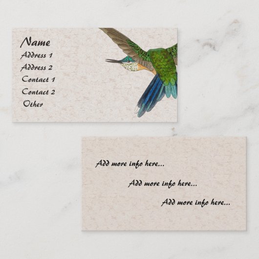 Visitekaartje van blauw vederwild (Voorkant / Achterkant)