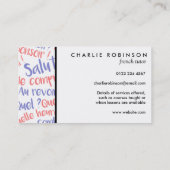 Visitekaartje van blauwe en rode franse tutor (Achterkant)