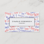 Visitekaartje van blauwe en rode franse tutor (Voorkant)