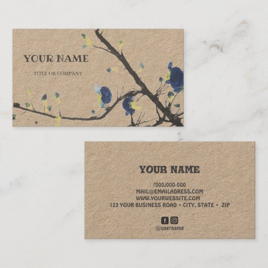 Visitekaartje van blauwe orchidebloem (Voorkant / Achterkant)