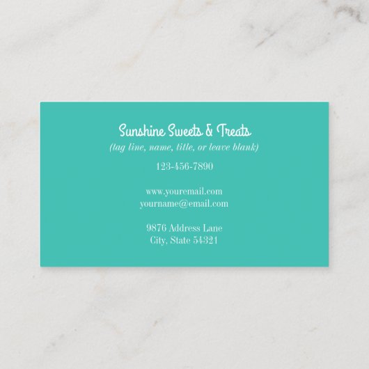 Visitekaartje van blauwgroen en witte betonbakkeri (Achterkant)