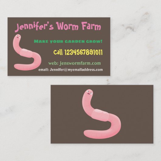 Visitekaartje van boerderij vermiculture cartoon (Voorkant / Achterkant)