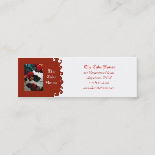 Visitekaartje van bruiloft Cake Red Swirl (Voorkant)
