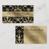Visitekaartje van bruiloft Damask Floral Gold Blac (Voorkant / Achterkant)